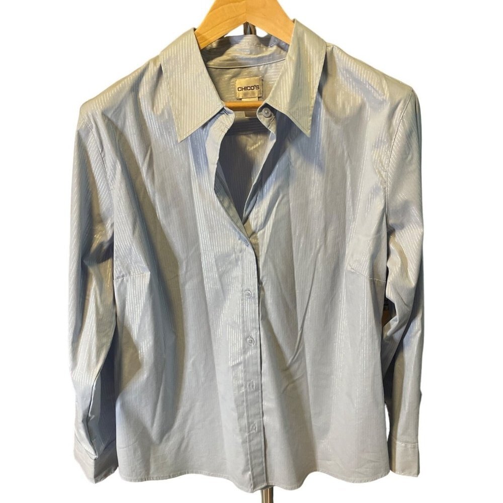 Chico's Gray Silver Metallic Fitted Blouse Top Sz XL